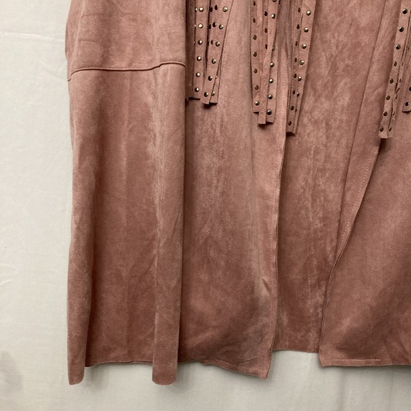 Vocal USA Pink Faux Suede Open Front Coatigan w/Studded Fringe & Pockets - 1X - Picture 2 of 10